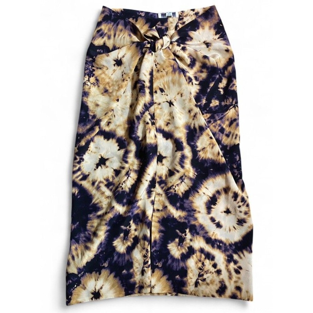 Peter Cohen Silk Tie Dye Sarong Skirt Sz S Tie Wrap Midi RTW Luxury USA Made VTG